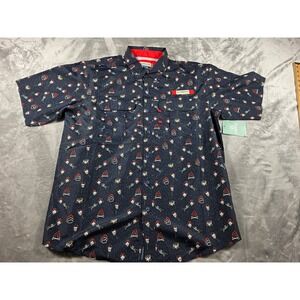 Magellan Button Up Shirt Mens M Halloween/S'more/Skulls UPF 30 Vented NEW
